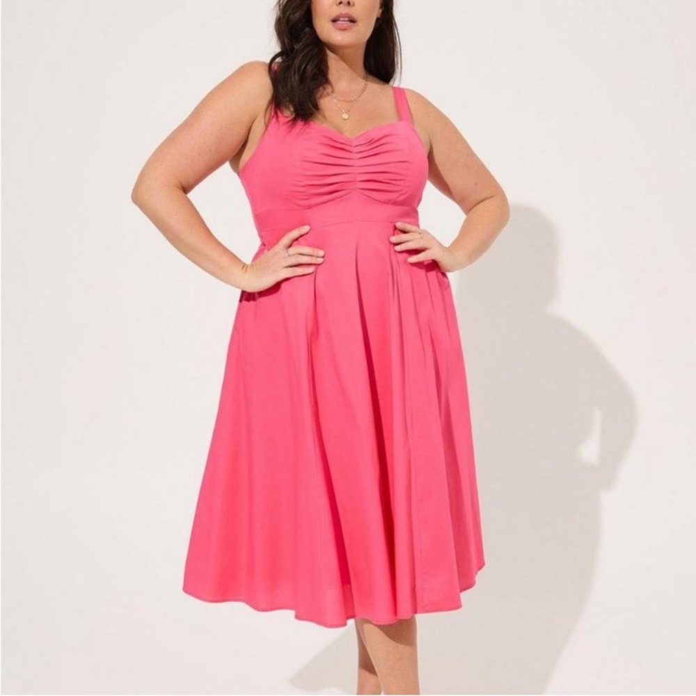 Torrid Midi Poplin Sweetheart Shirred Dress